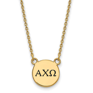 Sterling Silver Gold-plated LogoArt Alpha Chi Omega Sorority Greek Letters Small Black Enamel Pendant 18 inch Necklace