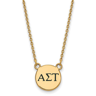 Sterling Silver Gold-plated LogoArt Alpha Sigma Tau Sorority Greek Letters Small Black Enamel Pendant 18 inch Necklace