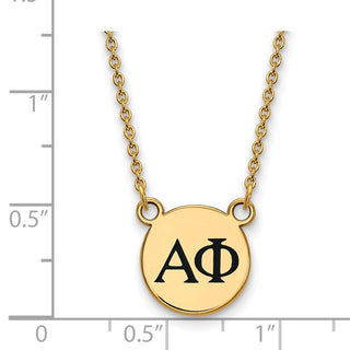 Sterling Silver Gold-plated LogoArt Alpha Phi Sorority Greek Letters Small Black Enamel Pendant 18 inch Necklace