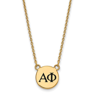 Sterling Silver Gold-plated LogoArt Alpha Phi Sorority Greek Letters Small Black Enamel Pendant 18 inch Necklace