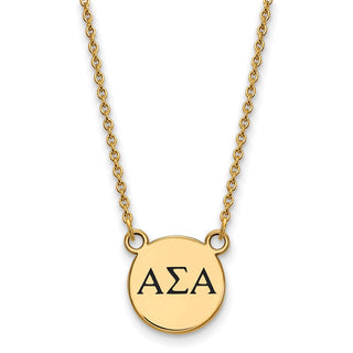 Sterling Silver Gold-plated LogoArt Alpha Sigma Alpha Sorority Greek Letters Small Black Enamel Pendant 18 inch Necklace