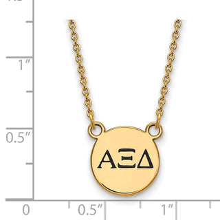 Sterling Silver Gold-plated LogoArt Alpha Xi Delta Sorority Greek Letters Small Black Enamel Pendant 18 inch Necklace