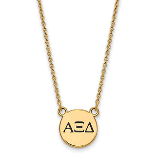 Sterling Silver Gold-plated LogoArt Alpha Xi Delta Sorority Greek Letters Small Black Enamel Pendant 18 inch Necklace