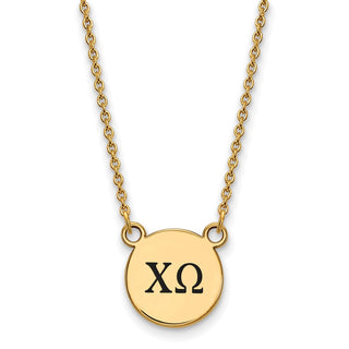 Sterling Silver Gold-plated LogoArt Chi Omega Sorority Greek Letters Small Black Enamel Pendant 18 inch Necklace