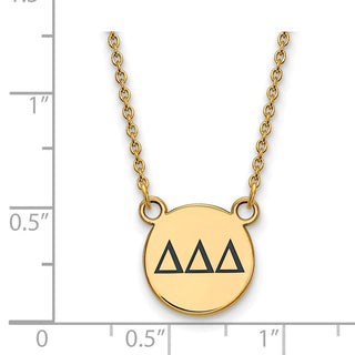 Sterling Silver Gold-plated LogoArt Delta Delta Delta Sorority Greek Letters Small Black Enamel Pendant 18 inch Necklace
