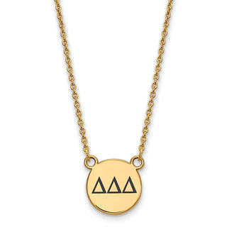 Sterling Silver Gold-plated LogoArt Delta Delta Delta Sorority Greek Letters Small Black Enamel Pendant 18 inch Necklace