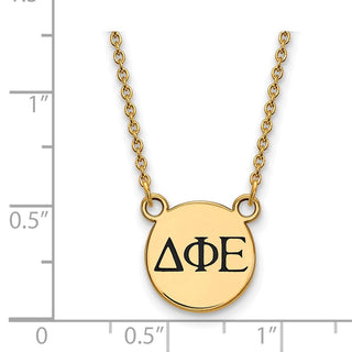 Sterling Silver Gold-plated LogoArt Delta Phi Epsilon Sorority Greek Letters Small Black Enamel Pendant 18 inch Necklace
