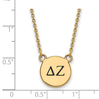 Sterling Silver Gold-plated LogoArt Delta Zeta Sorority Greek Letters Small Black Enamel Pendant 18 inch Necklace