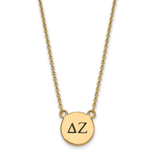Sterling Silver Gold-plated LogoArt Delta Zeta Sorority Greek Letters Small Black Enamel Pendant 18 inch Necklace