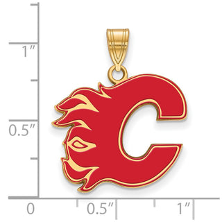 Sterling Silver Gold-plated NHL LogoArt Calgary Flames Letter C Large Enameled Pendant