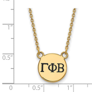 Sterling Silver Gold-plated LogoArt Gamma Phi Beta Sorority Greek Letters Small Black Enamel Pendant 18 inch Necklace