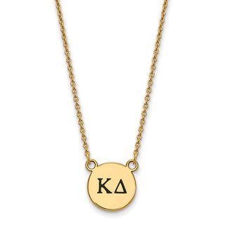 Sterling Silver Gold-plated LogoArt Kappa Delta Sorority Greek Letters Small Black Enamel Pendant 18 inch Necklace