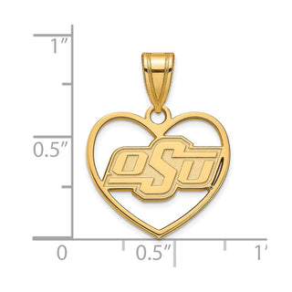 Sterling Silver Gold-plated LogoArt Oklahoma State University O-S-U Heart Pendant