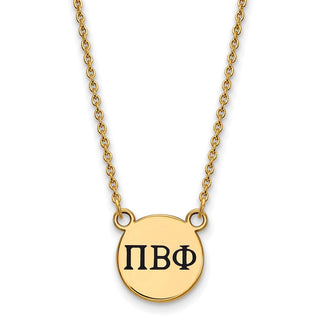 Sterling Silver Gold-plated LogoArt Pi Beta Phi Sorority Greek Letters Small Black Enamel Pendant 18 inch Necklace