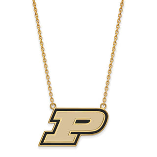 Sterling Silver Gold-plated LogoArt Purdue University Letter P Large Enameled Pendant 18 inch Necklace