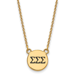 Sterling Silver Gold-plated LogoArt Sigma Sigma Sigma Sorority Greek Letters Small Black Enamel Pendant 18 inch Necklace