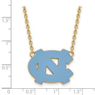 Sterling Silver Gold-plated LogoArt University of North Carolina N-C Enameled Large Pendant 18 inch Necklace