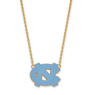 Sterling Silver Gold-plated LogoArt University of North Carolina N-C Enameled Large Pendant 18 inch Necklace