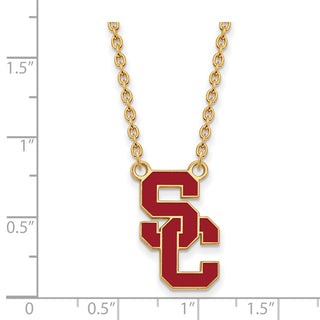 Sterling Silver Gold-plated LogoArt University of Southern California S-C Large Enameled Pendant 18 inch Necklace