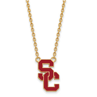 Sterling Silver Gold-plated LogoArt University of Southern California S-C Large Enameled Pendant 18 inch Necklace