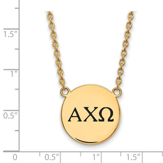 Sterling Silver Gold-plated LogoArt Alpha Chi Omega Sorority Greek Letters Large Black Enamel Pendant 18 inch Necklace