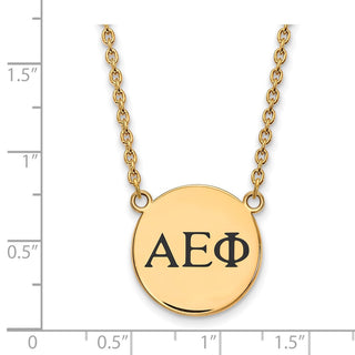 Sterling Silver Gold-plated LogoArt Alpha Epsilon Phi Sorority Greek Letters Small Black Enamel Pendant 18 inch Necklace