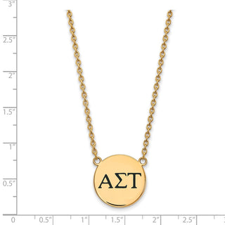 Sterling Silver Gold-plated LogoArt Alpha Sigma Tau Sorority Greek Letters Large Black Enamel Pendant 18 inch Necklace