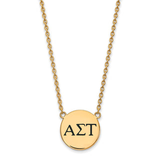 Sterling Silver Gold-plated LogoArt Alpha Sigma Tau Sorority Greek Letters Large Black Enamel Pendant 18 inch Necklace