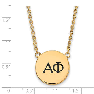 Sterling Silver Gold-plated LogoArt Alpha Phi Sorority Greek Letters Large Black Enamel Pendant 18 inch Necklace