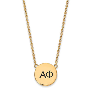 Sterling Silver Gold-plated LogoArt Alpha Phi Sorority Greek Letters Large Black Enamel Pendant 18 inch Necklace