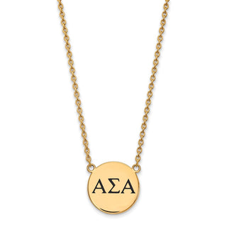Sterling Silver Gold-plated LogoArt Alpha Sigma Alpha Sorority Greek Letters Large Black Enamel Pendant 18 inch Necklace