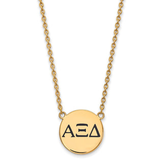 Sterling Silver Gold-plated LogoArt Alpha Xi Delta Sorority Greek Letters Large Black Enamel Pendant 18 inch Necklace