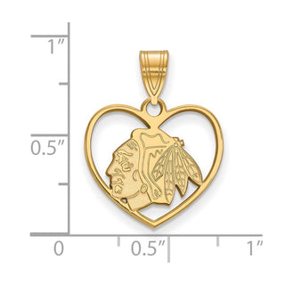 Sterling Silver Gold-plated NHL LogoArt Chicago Blackhawks Heart Pendant