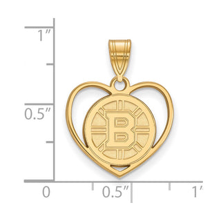 Sterling Silver Gold-plated NHL LogoArt Boston Bruins Heart Pendant