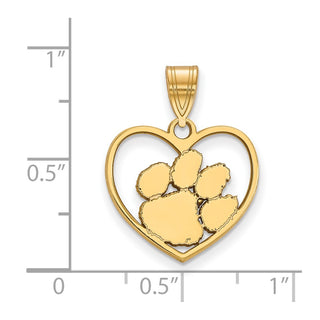 Sterling Silver Gold-plated LogoArt Clemson University Tiger Paw Heart Pendant