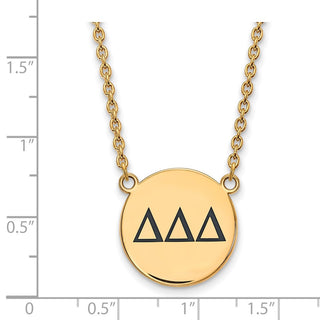 Sterling Silver Gold-plated LogoArt Delta Delta Delta Sorority Greek Letters Large Black Enamel Pendant 18 inch Necklace