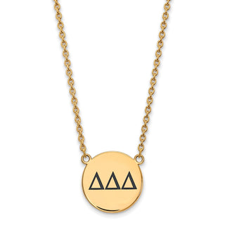 Sterling Silver Gold-plated LogoArt Delta Delta Delta Sorority Greek Letters Large Black Enamel Pendant 18 inch Necklace