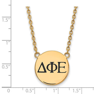 Sterling Silver Gold-plated LogoArt Delta Phi Epsilon Sorority Greek Letters Large Black Enamel Pendant 18 inch Necklace