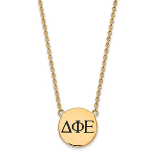 Sterling Silver Gold-plated LogoArt Delta Phi Epsilon Sorority Greek Letters Large Black Enamel Pendant 18 inch Necklace