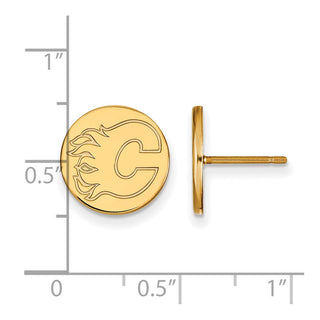 Sterling Silver Gold-plated NHL LogoArt Calgary Flames Small Disc Post Earrings