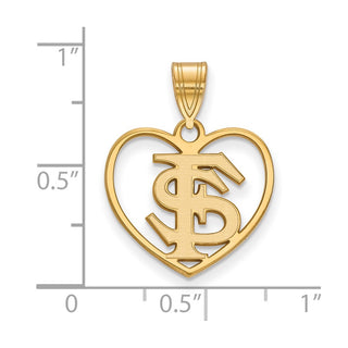 Sterling Silver Gold-plated LogoArt Florida State University F-S Heart Pendant