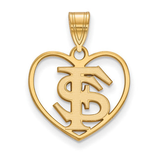 Sterling Silver Gold-plated LogoArt Florida State University F-S Heart Pendant