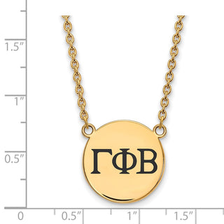 Sterling Silver Gold-plated LogoArt Gamma Phi Beta Sorority Greek Letters Large Black Enamel Pendant 18 inch Necklace