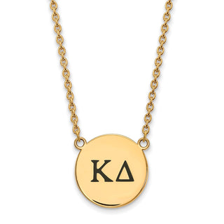 Sterling Silver Gold-plated LogoArt Kappa Delta Sorority Greek Letters Large Black Enamel Pendant 18 inch Necklace