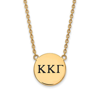 Sterling Silver Gold-plated LogoArt Kappa Kappa Gamma Sorority Greek Letters Large Black Enamel Pendant 18 inch Necklace