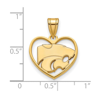 Sterling Silver Gold-plated LogoArt Kansas State University Wildcat Heart Pendant