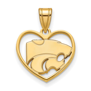 Sterling Silver Gold-plated LogoArt Kansas State University Wildcat Heart Pendant