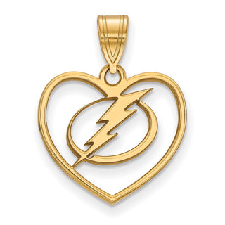 Sterling Silver Gold-plated NHL LogoArt Tampa Bay Lightning Heart Pendant