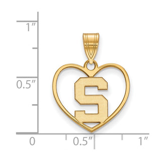Sterling Silver Gold-plated LogoArt Michigan State University Letter S Heart Pendant