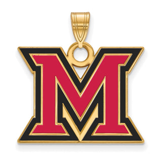 Sterling Silver Gold-plated LogoArt Miami University Ohio Letter M Large Enameled Pendant